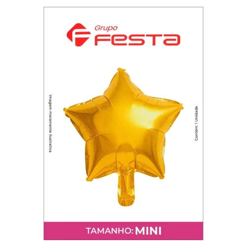 Balão metálico estrela dourada 12cm Grupo Festa