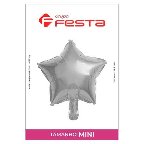 Balão metálico estrela prata 12cm Grupo Festa
