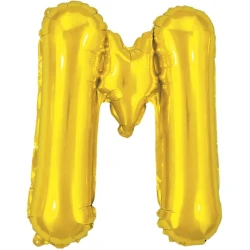 Balão metalico letra M dourado 40cm