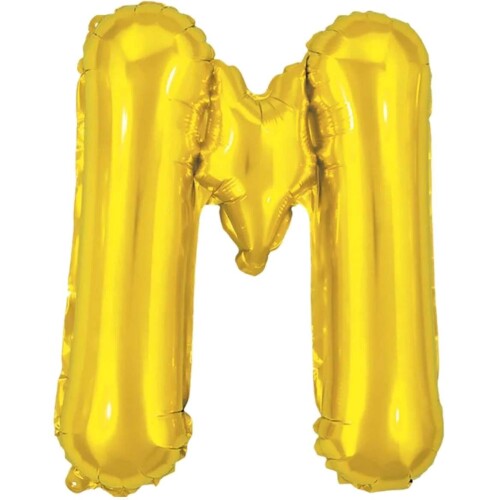 Balão metalico letra M dourado 40cm