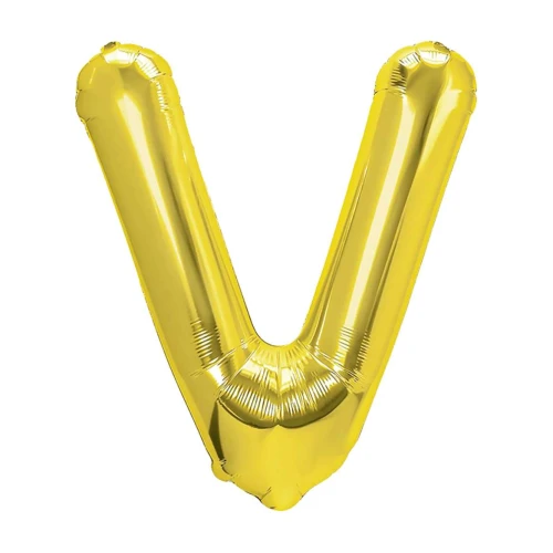 Balão metálico letra V dourado 70cm