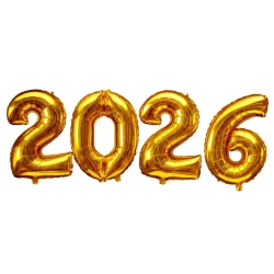 Balão metálico número 2026 dourado 75cm Grupo Festa