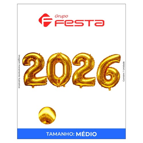 Balão metálico número 2026 dourado 75cm Grupo Festa