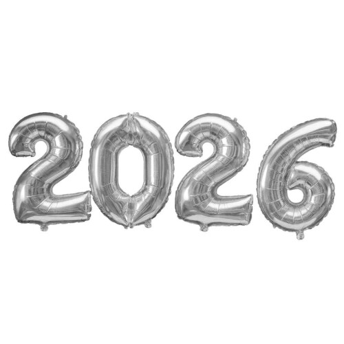 Balão metálico número 2026 prata 45cm Grupo Festa