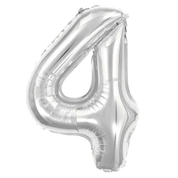 Balão metalico numero 4 prata 40cm