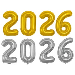 Balão metalizado 40cm 2026 prata e dourado