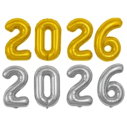 Balão metalizado 40cm 2026 prata e dourado