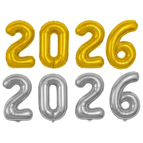 Balão metalizado 40cm 2026 prata e dourado Balão metalizado 40cm 2026 prata e dourado
