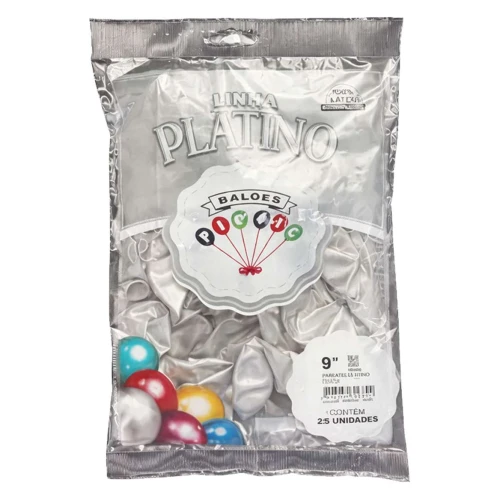 Balão pic-pic 9 metalizado prata 25 unidades