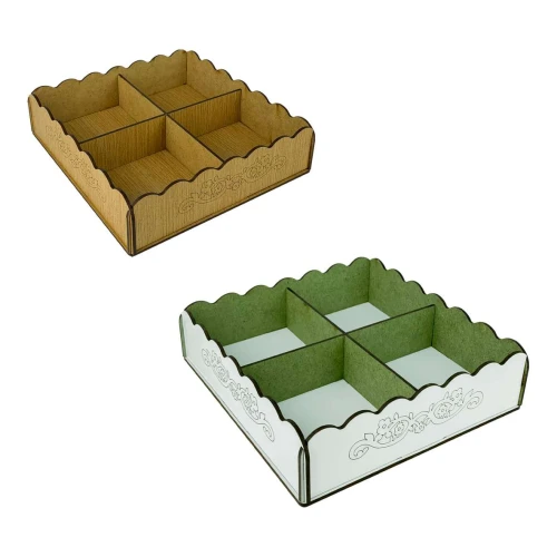 Bandeja decorativa de mdf com divisórias 5,5x22x22cm