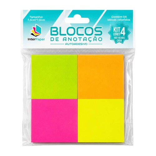 Bloco adesivo inter paper 38x38mm cores 100 folhas Bloco adesivo inter paper 38x38mm cores 100 folhas