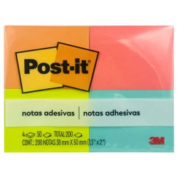 Bloco adesivo post it 38x50mm colorido 50 folhas 4 unidades