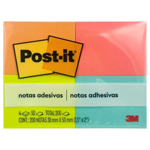 Bloco adesivo post it 38x50mm colorido 50 folhas 4 unidades Bloco adesivo post it 38x50mm colorido 50 folhas 4 unidades