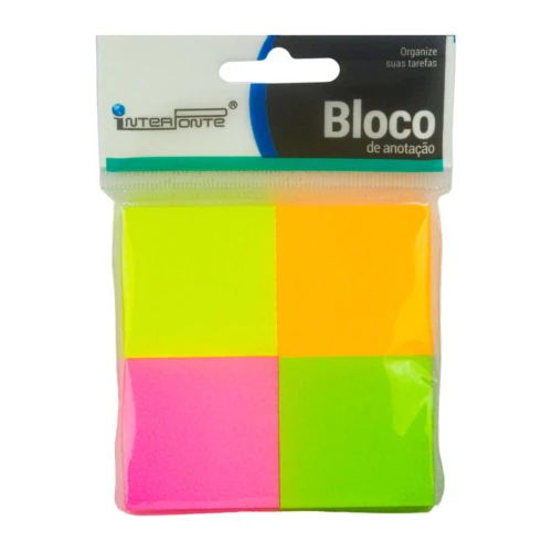 Bloco auto adesivo 3,8cm x 3,8cm colorido 04 blocos com 100 folhas