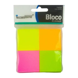 Bloco auto adesivo 3,8mm x 3,8mm colorido 04 blocos com 100 folhas Interponte