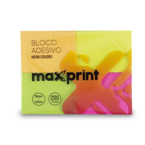 Bloco auto adesivo 38mmx50mm neon maxprint com 4 unidades de 200 folhas