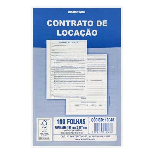 Bloco contrato de locação com 100 folhas Animativa