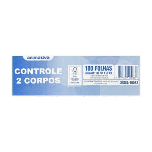 Bloco controle 02 corpos com 100 folhas Animativa