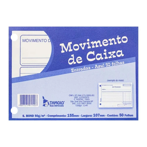 Bloco movimento de caixa azul entrada com 50 folhas Tamoio Bloco movimento de caixa azul entrada com 50 folhas Tamoio