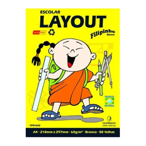 Bloco para desenho A4 layout sem margem 210x297 63g com 50 folhas Filiperson