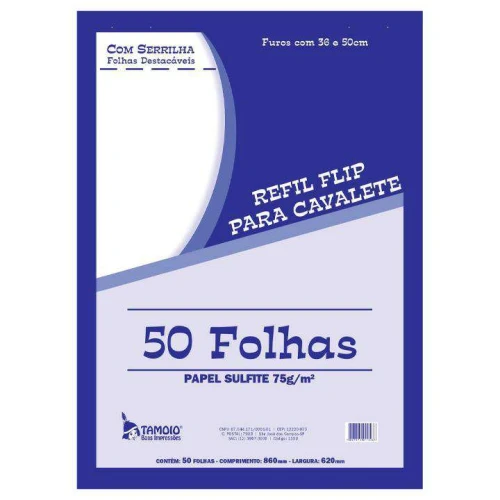 Bloco para flip chart 50 folhas serrilha furo 860x620mm Tamoio