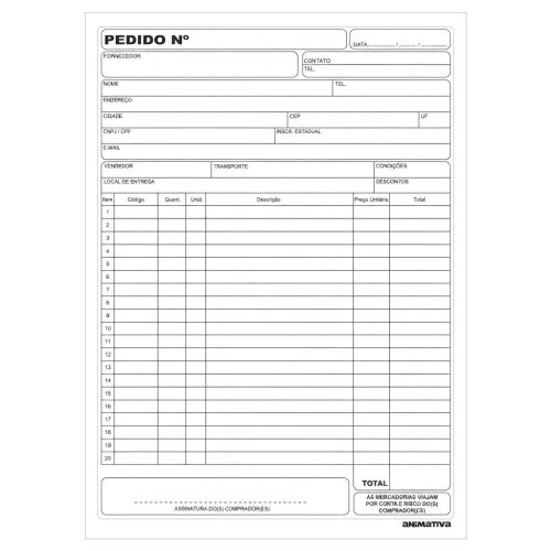 Bloco pedido 1 via grande 137x207mm com 50 folhas Animativa