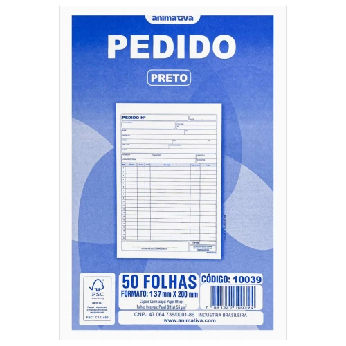 Bloco pedido 1 via grande 137x207mm com 50 folhas Animativa