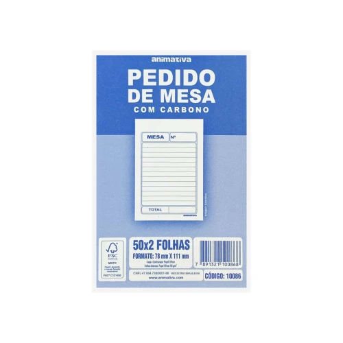 Bloco pedido de mesa 02 vias com carbono 7,8x11,1cm Animativa