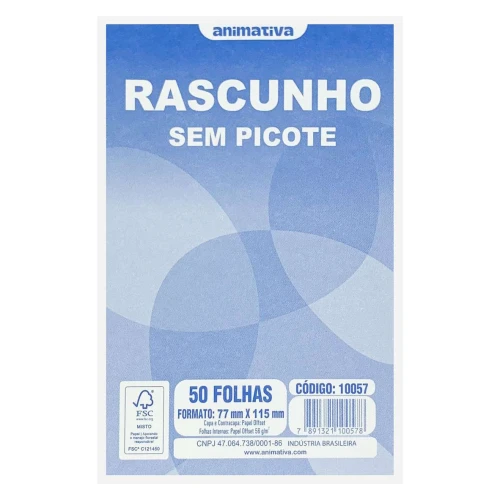 Bloco rascunho branco pequeno com 50 folhas 77mm x 115mm Animativa