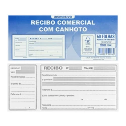Bloco recibo comercial com canhoto 50 folhas Animativa
