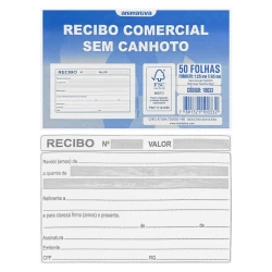 Bloco recibo comercial sem canhoto 50 folhas Animativa