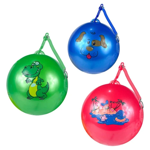 Bola plástica colorida bichinhos com cordão 22cm