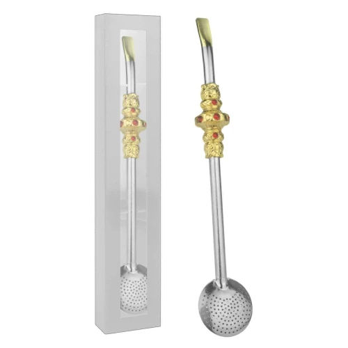 Bomba de chimarrão 25cm alpaca 03 anéis 03 pedras na caixa Belmate Bomba de chimarrão 25cm alpaca 03 anéis 03 pedras na caixa Belmate