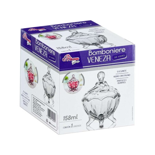 Bomboniere de vidro 158ml 9x6cm Veneza Em Casa Tem