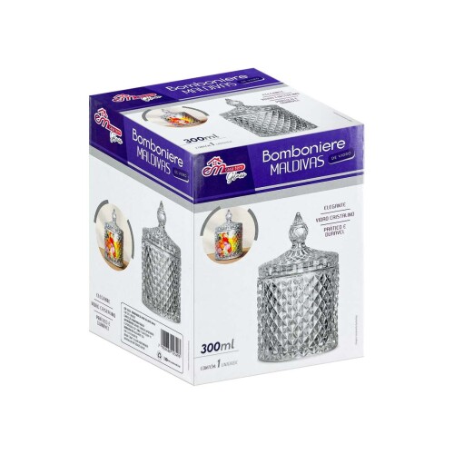 Bomboniere de vidro 300ml 8x8cm maldivas Em Casa Tem