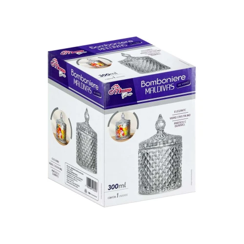 Bomboniere de vidro 300ml 8x8cm maldivas Em Casa Tem