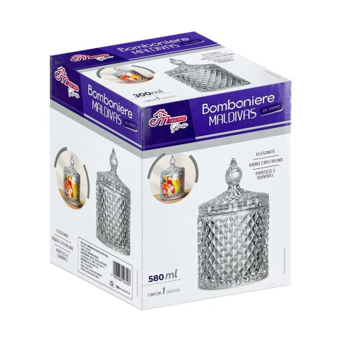 Bomboniere de vidro 580ml 10x10cm Maldivas Em Casa Tem