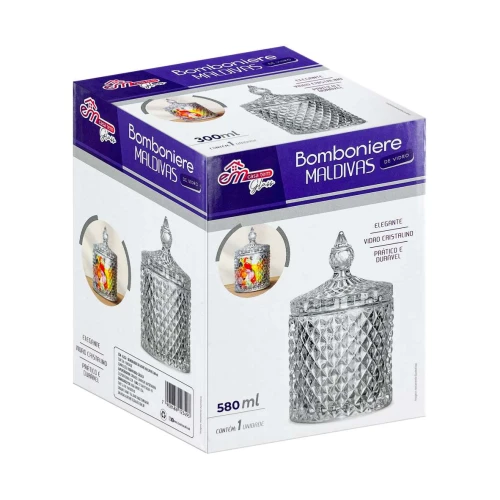 Bomboniere de vidro 580ml 10x10cm Maldivas Em Casa Tem
