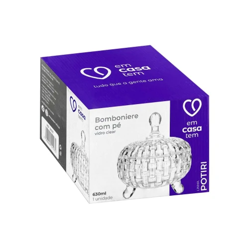 Bomboniere de vidro 630ml 15x8cm com pé Potiri Em Casa Tem