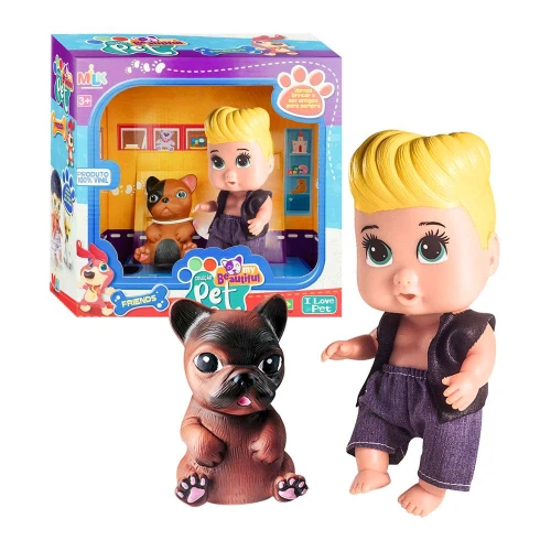 Boneco My beautiful pet com cachorrinho menino Milk