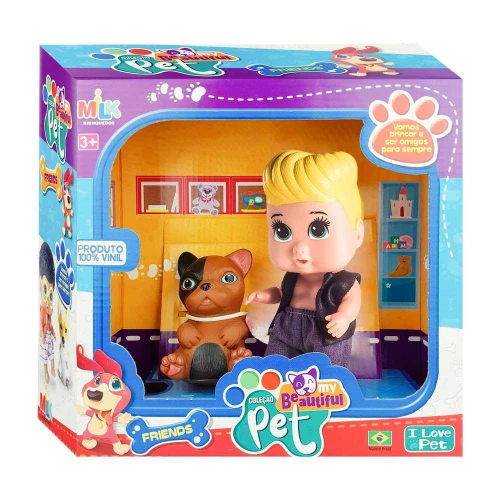 Boneco My beautiful pet com cachorrinho menino Milk