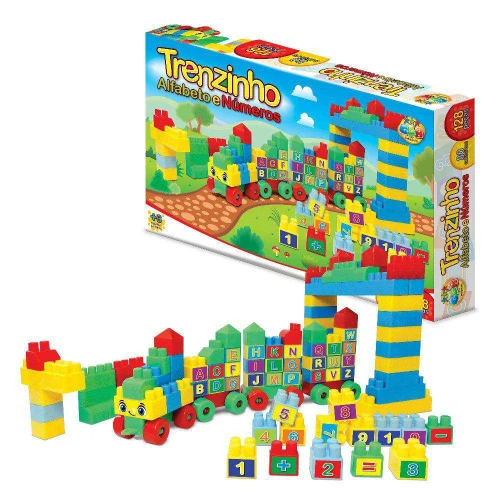Brinquedo didático monte e brinque Trenzinho com 128 peças GGBplast