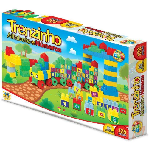 Brinquedo didático monte e brinque Trenzinho com 128 peças GGBplast