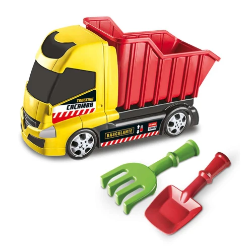 Brinquedo caminhão caçamba plástico com pá e rastelo Orange Toys