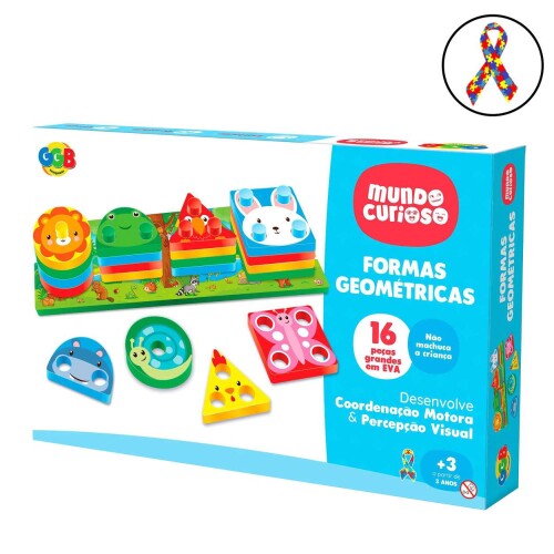 Brinquedo didático formas geométricas animais com 16 peças GGBplast