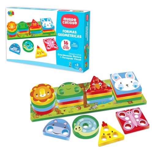 Brinquedo didático formas geométricas animais com 16 peças GGBplast