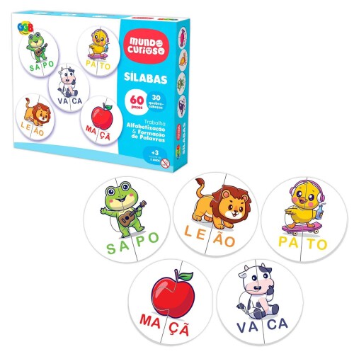Brinquedo didático quebra cabeça sílabas com 60 peças GGBplast