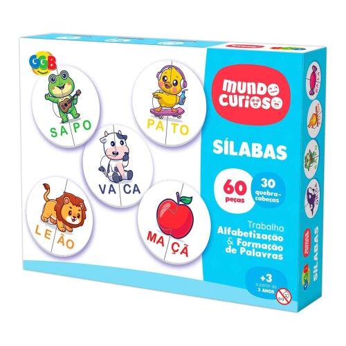 Brinquedo didático quebra cabeça sílabas com 60 peças GGBplast