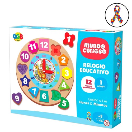 Brinquedo didático relógio educativo com 12 peças GGBplast