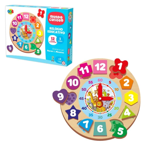 Brinquedo didático relógio educativo com 12 peças GGBplast